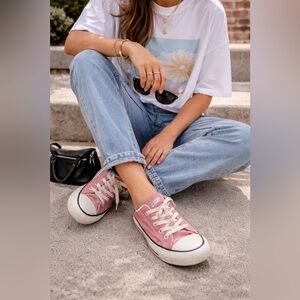 Converse Pink Distressed Slip On Sneakers Low Top All Star Size 6 Shoreline